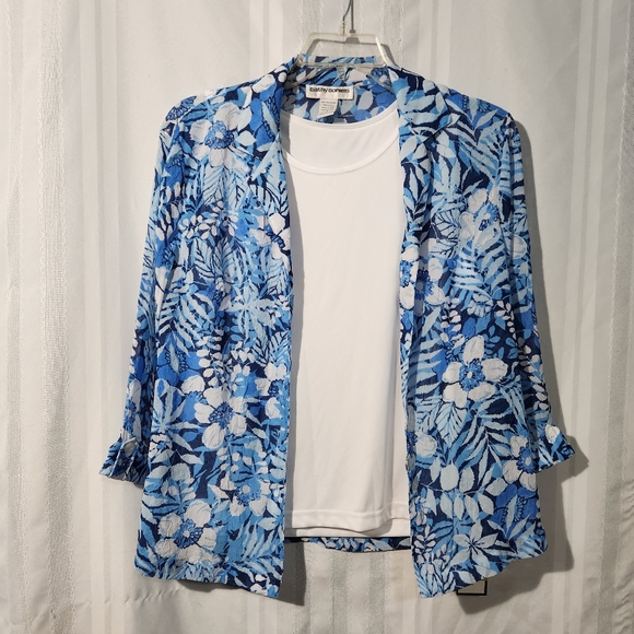 CATHY DANIELS TOP BLUE & WHITE COLLARED TWINSET WITH CAMI SIZE SMALL NWT - Picture 7 of 11